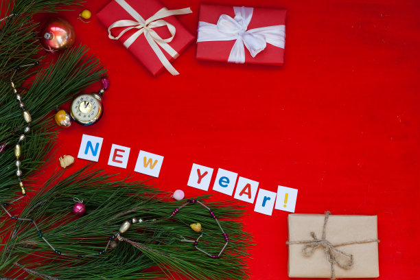 圣诞新年树礼品明信片冬季节日假日背景图片下载