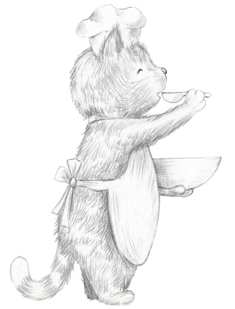 铅笔画卡通猫正在品尝食物图片下载