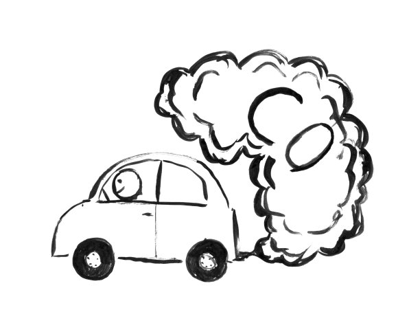 汽车产生CO空气污染的黑墨水手绘图图片下载