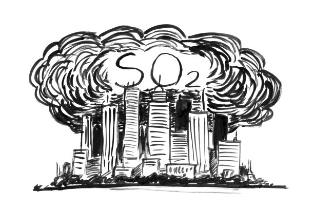 被烟雾和SO2空气污染覆盖的城市的黑墨水垃圾手画图片下载