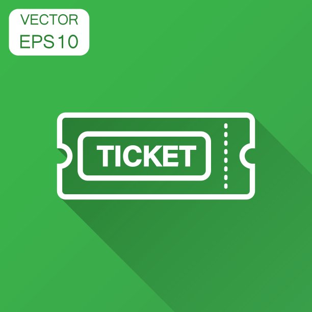 电影票图标在平面风格。允许一张带有长阴影的入口矢量插图。票业务概念。图片下载