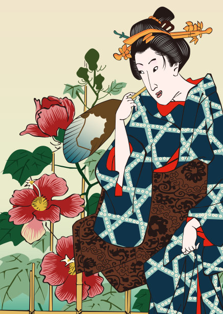 浮世绘“四季花园”芙蓉素材图片
