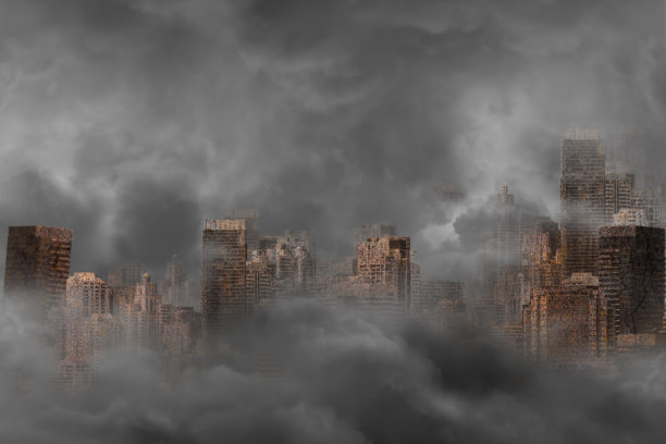 废弃的城市和生锈的建筑图片下载