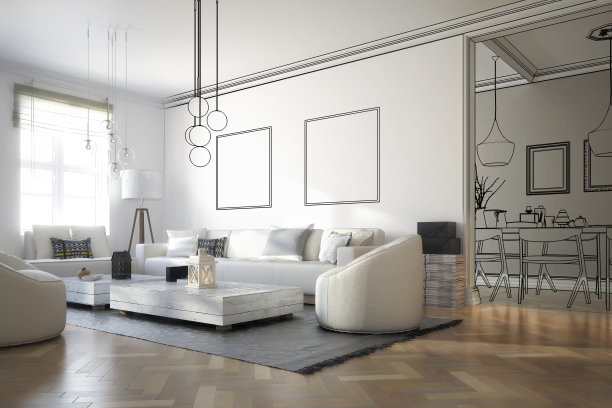 房间设计:公寓(项目)- 3d插图图片下载