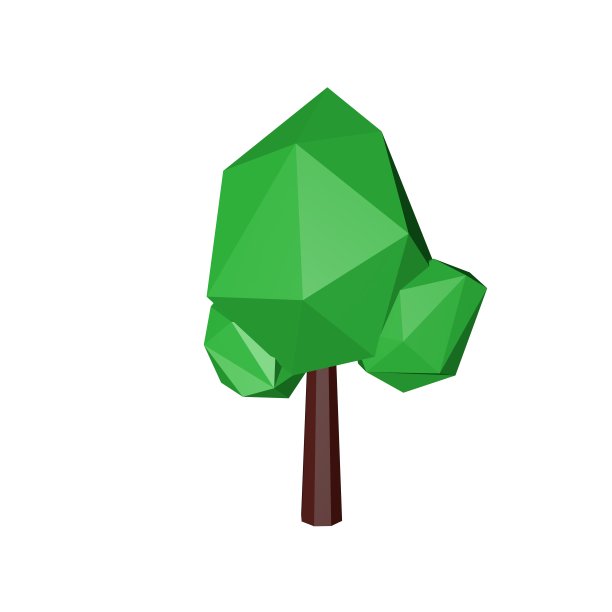 低多边形树渲染3d孤立的白色。图片下载