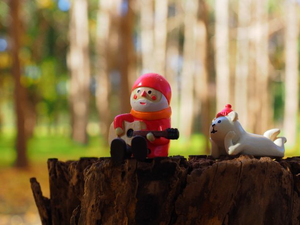 圣诞老人弹着吉他，北极熊在森林里听着人声图片下载