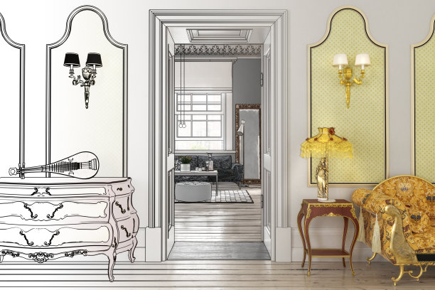 豪华套房(素描)- 3d插图图片下载