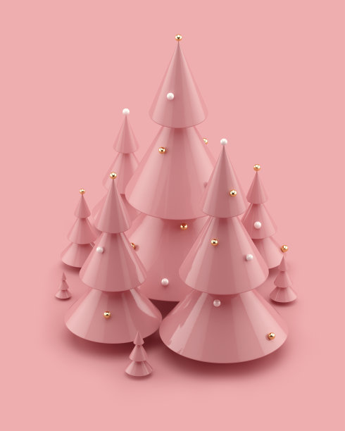 以粉红色为背景装饰的抽象圣诞树图片下载