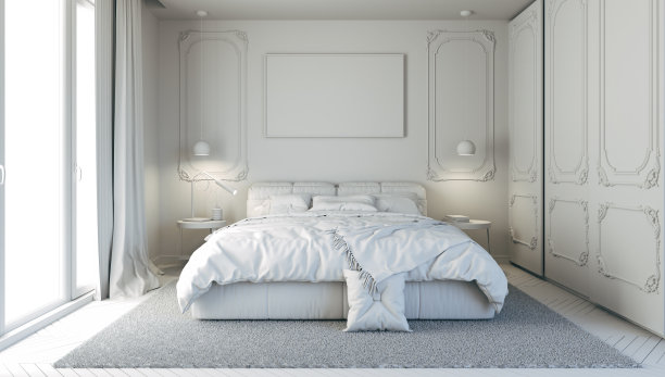 3d渲染漂亮的卧室，工业风格图片下载