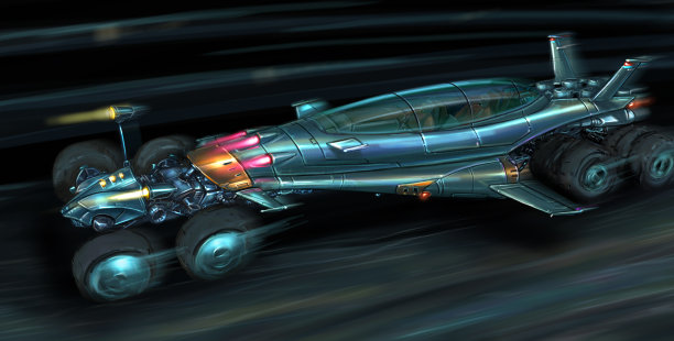 快速未来喷气推进汽车的概念艺术绘画图片下载