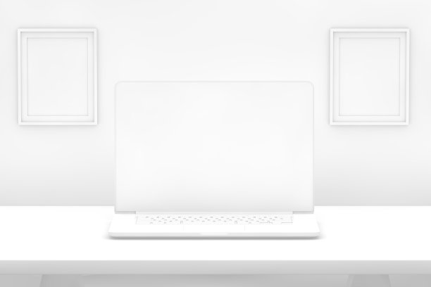 桌上白底黑屏的笔记本电脑图片下载