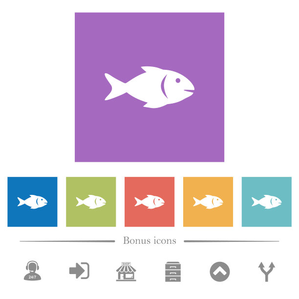 鱼平白色图标在方形背景图片下载