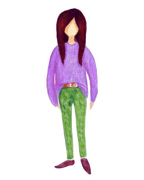 水彩时尚女孩在绿色裤子上的白色图片下载