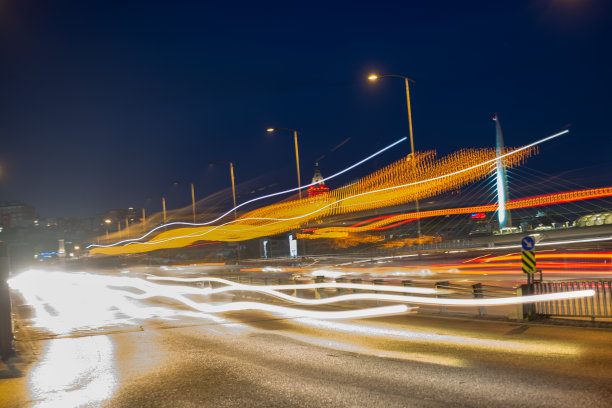 长曝光拍摄的街道展示图片下载