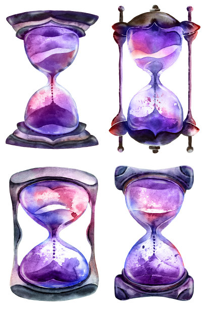 炼金术沙漏，水彩画在白色背景图片下载