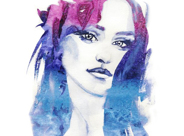 时尚插画。水彩。女人的脸。图片下载