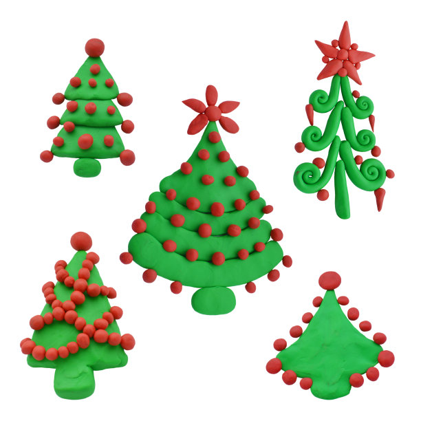 粘土圣诞云杉或松树孤立在白色图片下载