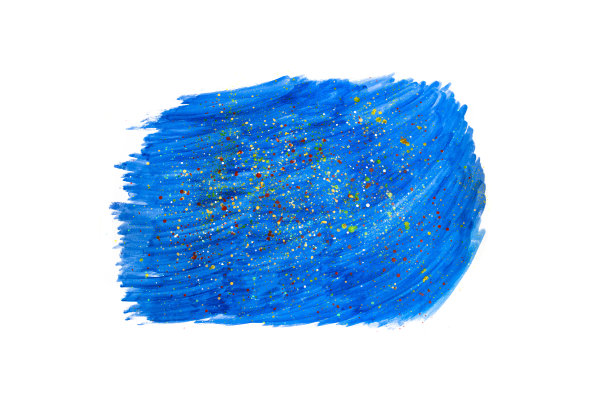 蓝色图案的抽象水彩纹理艺术，在孤立的白色背景上有许多不同颜色的小点(手绘)图片下载