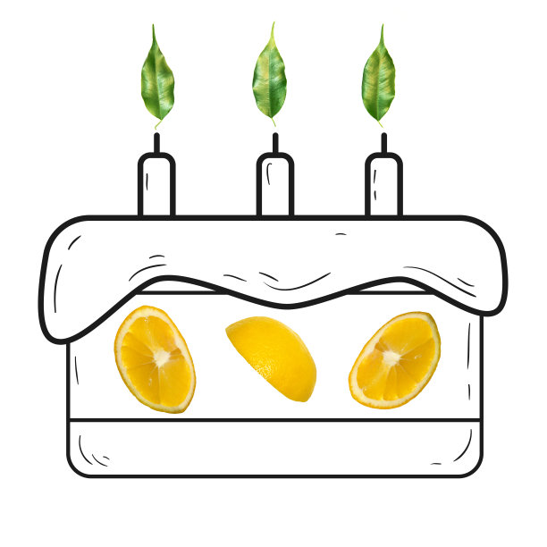 水果组成与新鲜柠檬和卡通可爱的涂鸦元素在孤立的白色背景。创意简约的食物概念。图片下载