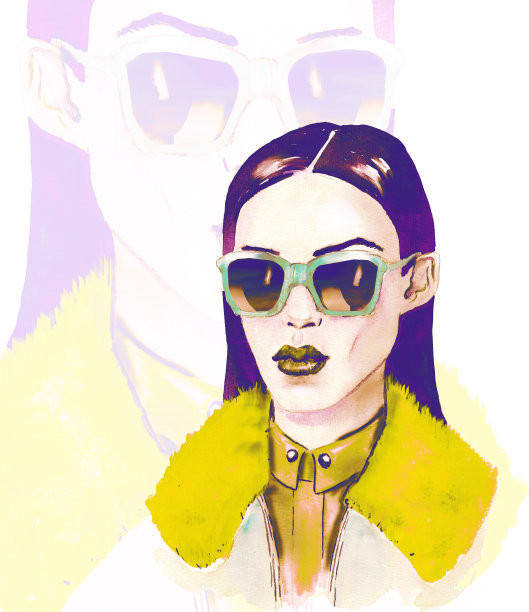 时尚插画。水彩。女人的脸。图片下载