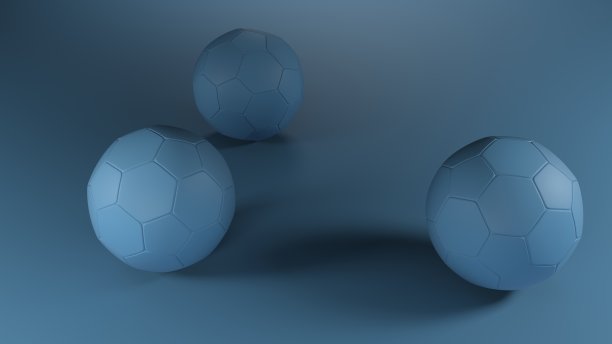 三个蓝色的足球在一个蓝色的背景- 3D渲染插图图片下载
