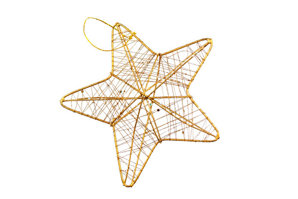 星星与金色框架和交错的金线孤立在白色的背景。圣诞树装饰图片下载