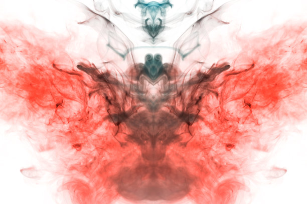 飘浮的半透明烟雾，以波浪的形式向上蒸发，重复着红色和橙色的空气运动，灰色的线条扭曲凝固成白色背景上的抽象形式和图案图片下载