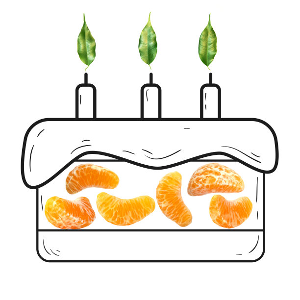 水果构成与新鲜的普通话和卡通可爱的涂鸦元素在孤立的白色背景。创意简约的食物概念。图片下载