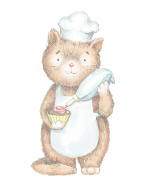 铅笔画卡通猫装饰纸杯蛋糕奶油图片下载