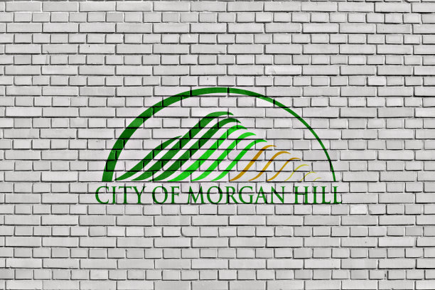 在砖墙上画着摩根山的旗帜图片下载