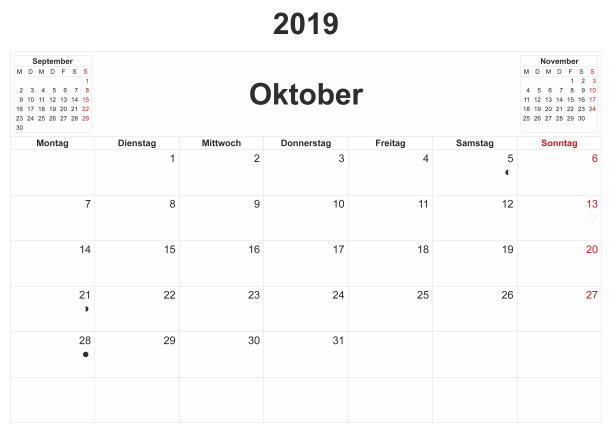 2019年德国白底月历。图片下载