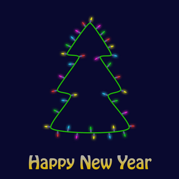 彩色的圣诞树灯泡花环新年贺卡的背景。快乐的新年图片下载