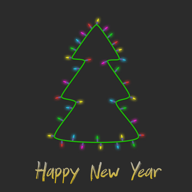 彩色的圣诞树灯泡花环新年贺卡的背景。快乐的新年图片下载