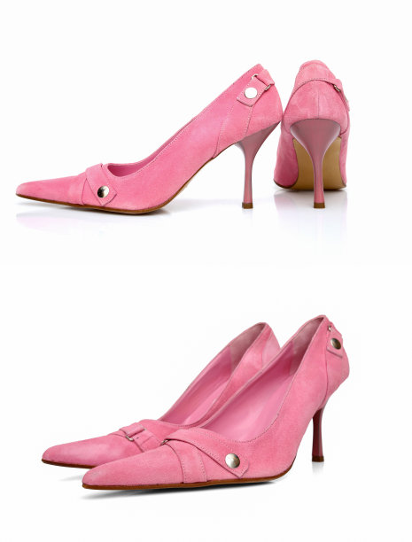 白色背景上的女粉色皮鞋，孤立产品。图片下载