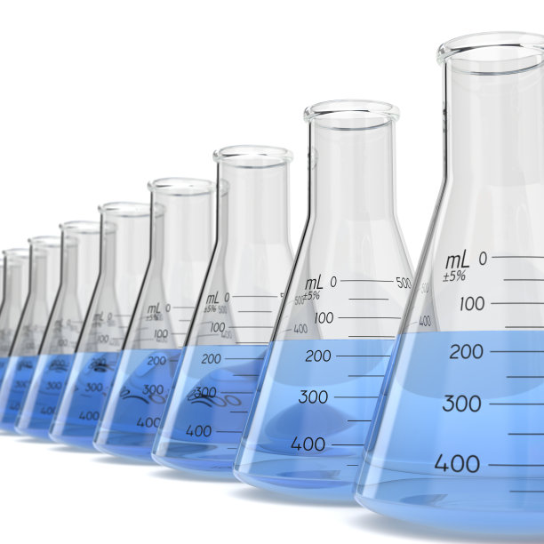 3D渲染一系列相同的化学烧瓶图片下载
