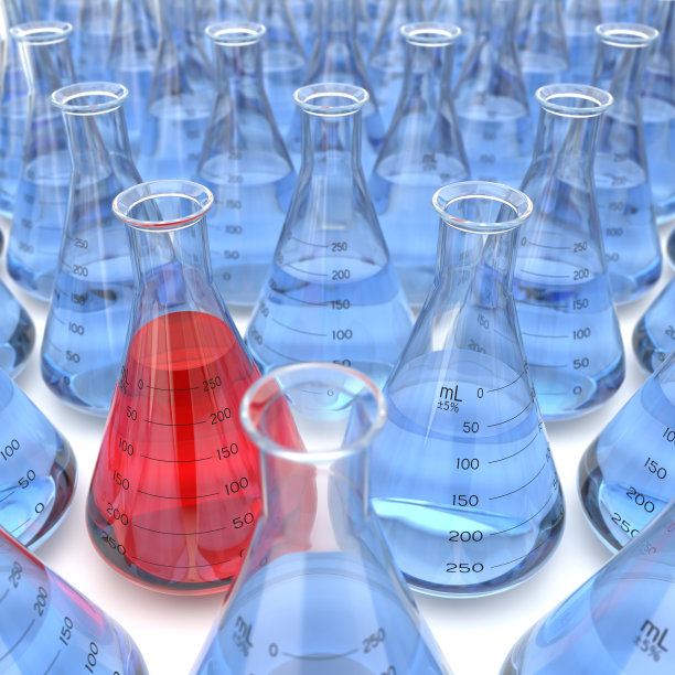 3D渲染一系列相同的化学烧瓶图片下载