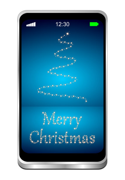 智能手机与圣诞快乐- 3D插图图片下载