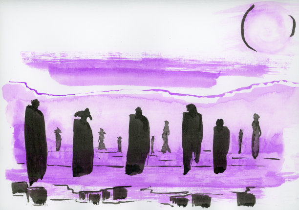 紫雾中的一群人图片下载