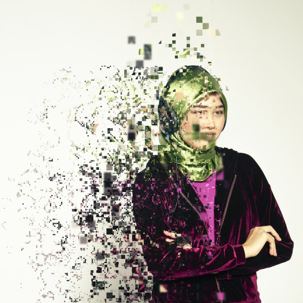 人类情感表达情感概念，女人分散成像素效应图片下载