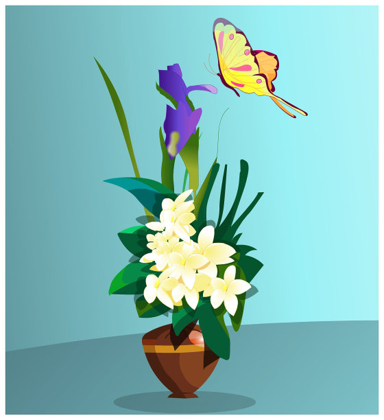 带蝴蝶的花盆图片下载
