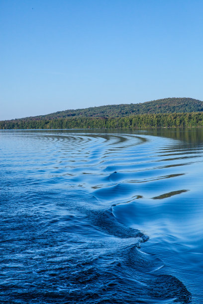 船在林荫天空下的尾流图片下载