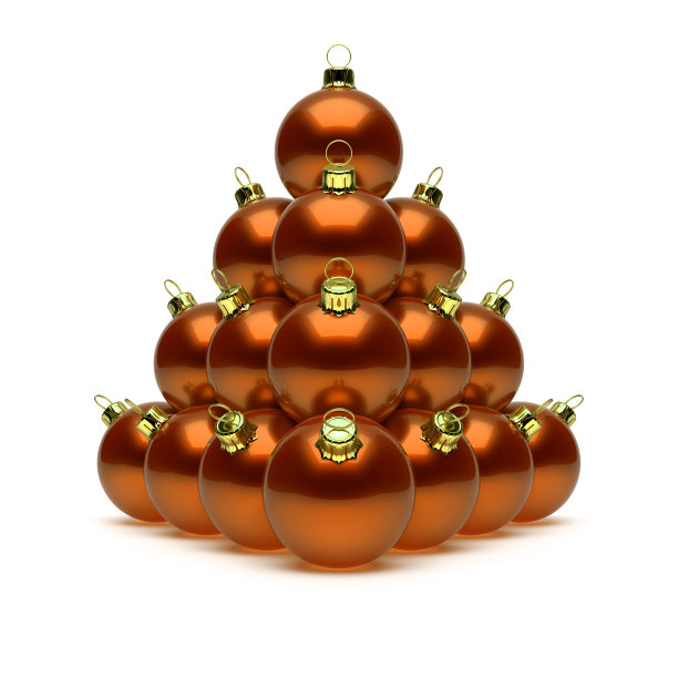 圣诞球金字塔橙金色。新年快乐的小玩意儿图片下载