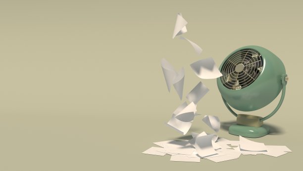 旗帜与一个旧的绿色扇子在卡通风格。孤立的对象在一个浅黄绿色的背景与文字空间。图片下载