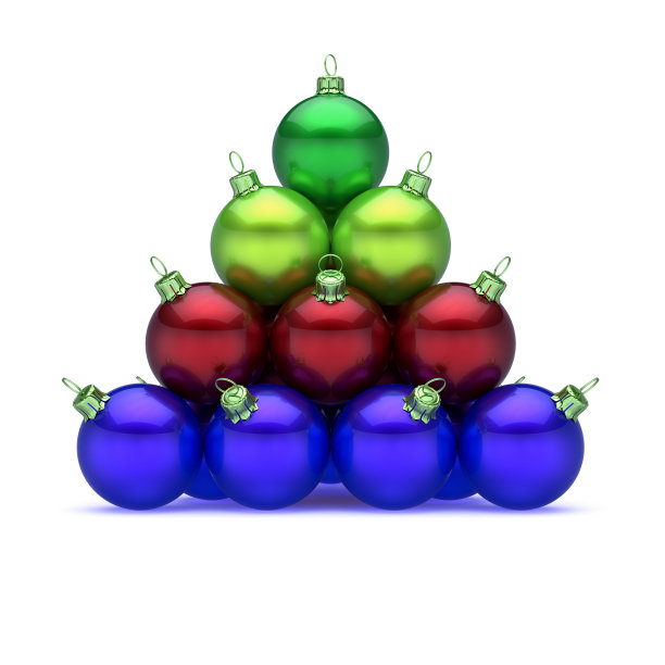 圣诞快乐，圣诞球金字塔排列，闪闪发光，五彩缤纷图片下载