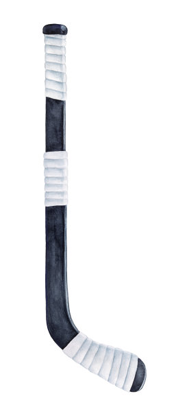 冰曲棍球棒。黑色，用胶带包裹。一个物体，侧视图。图片下载