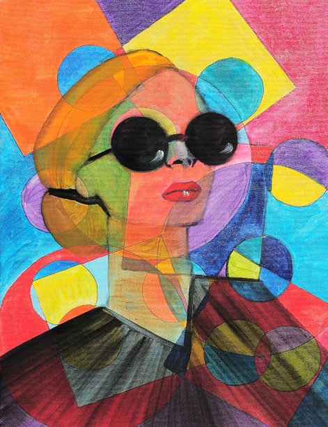 当代艺术绘画中镶嵌背景下的透明女性肖像图片下载