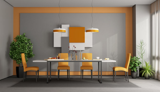 灰色和橙色的餐厅图片下载