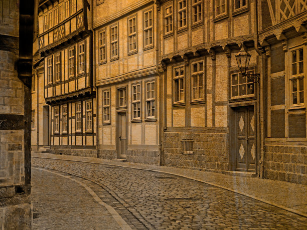 奎德林堡老城的木房小巷，复古风格图片下载