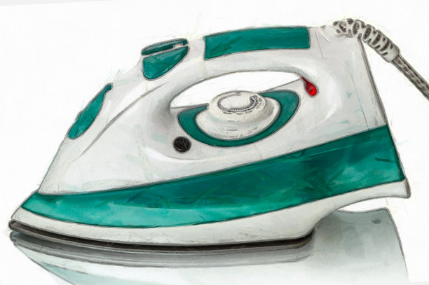 水彩画蒸汽熨斗图片下载