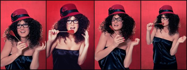 娃娃女孩咬棒棒糖的拼贴画图片下载